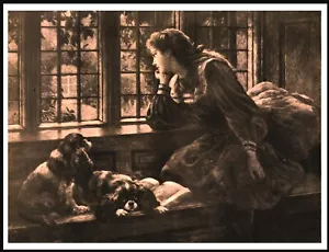 CAVALIER KING CHARLES SPANIEL DOGS LADY VINTAGE STYLE A4 SIZE DOG PRINT POSTER - Picture 1 of 1