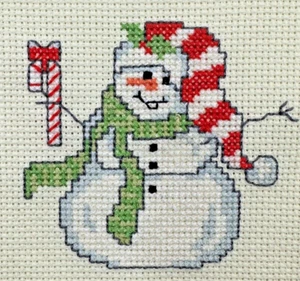 Cross Stitch Multicolor Candy Cane Snowman Winter Holiday Finished Piece - Picture 1 of 10