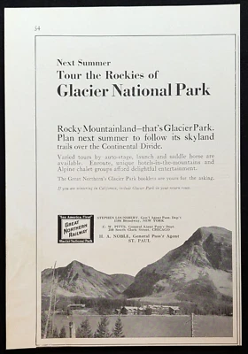 Anuncio impreso antiguo original publicidad Great Northern Railway Glacier Park 1916 Foto 1 de 2