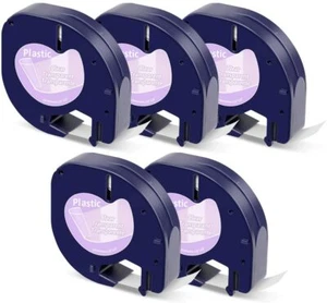 5PK Compatibel for Dymo 16952 Letratag Refill Clear Plastic 12mm Label Tape 13ft - Picture 1 of 6