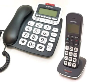 Senioren Groß Tasten Analog Telefon set mit Kabellose und Kabel Anrufbeantworter - Bild 1 von 11
