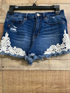 DAMEN AEROPOSTALE HIGH WAISTED SHORTY CUT-OFF AUSGEFRANST DENIM JEANS SHORTS GRÖSSE 4 - Bild 1 von 4