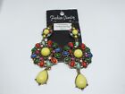 Beautiful French wire Pierced Earrings Gold Tone Org card Tribal Earrings 3 1/2"