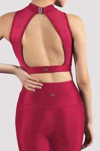 Mirella by Bloch Ladies High Neck Crop Top Mesh Back M2193LM Raspberry Glow - Picture 1 of 3