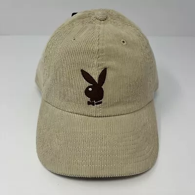 Playboy Beige Wheat Bunny Logo Corduroy Adjustable Strapback Dad Hat Cap NEW - Image 1 of 4