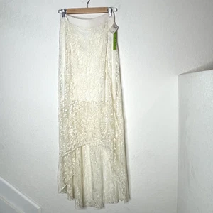 NWT Alice + Olivia Hi Lo Lace Midi Skirt Size 2 Ivory Sheer Lined - Picture 1 of 18