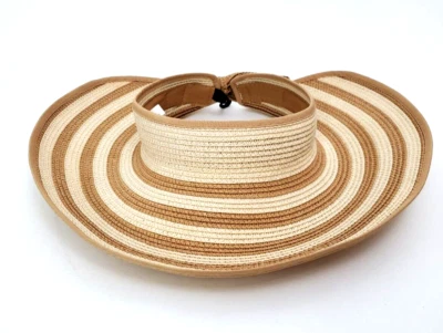Magid шляпы женщин коричневый и бежевый в полоску бумаги соломы солнцезащитный козырек шляпа один размер  - Изображение 1 из 4