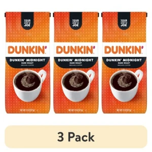(3 pack) Dunkin’ Midnight Dark Roast Ground Coffee, 11 oz. Bag - Picture 1 of 11