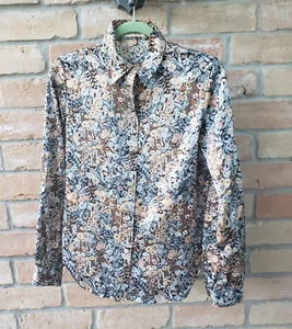 VTG 70s Stuart Lang Earth Tone Floral Button Shirt JRS Sz 13/14 Disco Hippie AOP - Picture 1 of 10