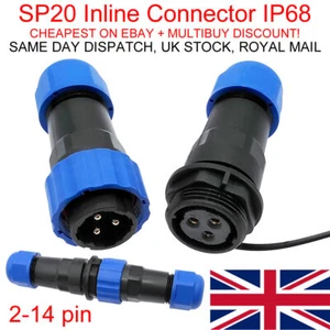 SP20 IP68 Waterproof 2 to 14 pin Plug and Socket Inline Connector Aviation - Picture 1 of 6