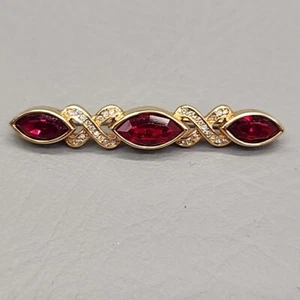 Swarovski Bar Brooch Vtg Red Marquise Crystals Gold Tone SAL Jewelry Pin 2 3/8" - Picture 1 of 10