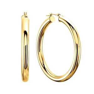 10k Yellow Gold 3mm Shiny Round Tube Hoop Earrings, Diameter 25mm - Picture 1 of 10