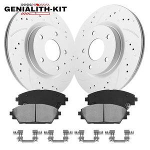 Front Drilled Rotors + Ceramic Brake Pads for 2014 2015 2016 2017 2018 Mazda 3 - Picture 1 of 12