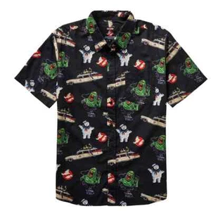Mens Ghostbusters Slimer Ecto-1 Stay Puft Short Sleeve Cotton Button Up Shirt M - Picture 1 of 4