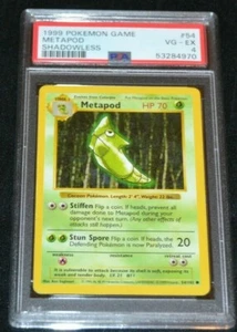 Shadowless Metapod # 54/102 Juego Base Pokémon Juego Intercambiador Tarjetas JCC PSA 4 en muy buen estado-ex - Imagen 1 de 1