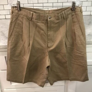 Caribbean Linen Shorts Mens 34 Brown Chinos Golf Preppy Khaki Resortwear Beach - Picture 1 of 7
