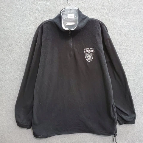 VINTAGE Oakland Raiders Men Sweatshirt Large Black Logo Embroidered Mock Neck Cover