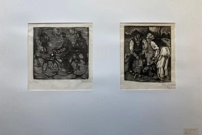 Erling Frederiksen 1910 - 1994 Arbeiter mit Fahrrad Holzschnitte Moderne Kunst - Bild 1 von 4