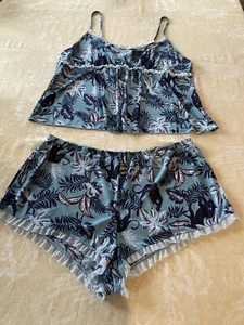 Neu ohne Etikett Secret Treasure 2-TEILIGER BLAUER BABYDOLL-PYJAMA ELASTISCHER BUND GRÖSSE XL - Bild 1 von 10