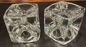 Beautiful Hand Blown Glass Cube Candle Holders - Set of Two - 3.5” X 3.5” X 3.5” - Picture 1 of 7