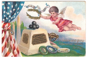 Angel Honors War Dead at Memorial North South East West~VTG Patriotic Postcard - Picture 1 of 2