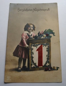 alte Motivkarte Neujahrsgrüße 1910, Mädchen - Picture 1 of 2
