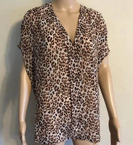 NEU Victoria's Secret Chiffon Tunika Bluse XL Animalprint transparent V-Ausschnitt Plissee - Bild 1 von 11
