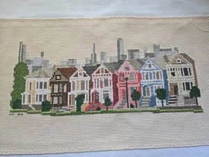 Aguja Acabada Vintage 13x7 Casas de Pueblo Decoración Rústica Años 80 - Imagen 1 de 2