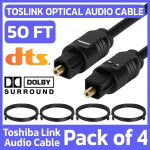 4 Pack TOSLink Cable 50FT Fiber Optic Optical Digital Audio Cord TV PC Sound Bar - Picture 1 of 5