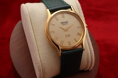 RARO Reloj Pulsera Seiko Vintage Delgado DORADO Cuarzo Caballeros Foto 1 de 4