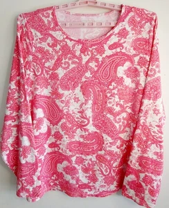 LANDS END Top donna 2X rosa paisley elasticizzato manica lunga Activewear - Foto 1 di 9