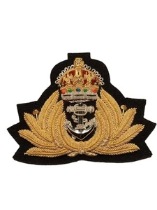 Royal Navy Cap Badge, Naval King Crown Handmade Bullion Gold Badge - Picture 1 of 3