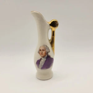 Jarrón George Washington de porcelana vintage con borde dorado de 4 pulgadas - Imagen 1 de 5