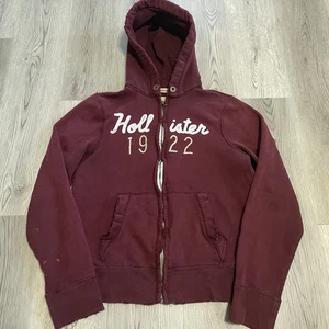 Y2K Hollister Zip Up Hoodie Adult Large Burgundy Sweatshirt Vintage Distressed - Bild 1 von 9
