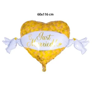 Just Merried Folienballon Hochzeit Taubenmotiv 60x116 cm Braut Luftballon Herz - Bild 1 von 3