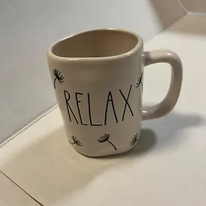 RAE DUNN Classic Farmhouse "RELAX" w/ Dandelion Puffs Yoga Mug EUC NO FLAWS 181 - Picture 1 of 9