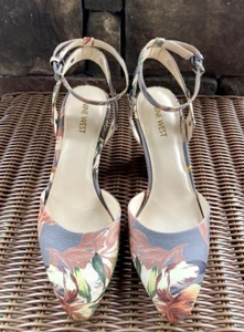 Nine West Sinclairo Summer Floral Ankle Strap Shoes Taupe Brown Green 8 M 8M New - Picture 1 of 7