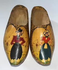 Vintage Holland Carved Wood Shoes Folk Art Clogs Child's Size - Picture 1 of 15