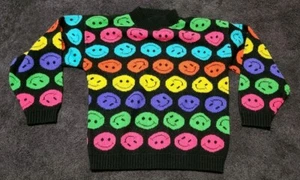 Vintage Knitwaves Girls Knit Pullover Sweater Smiley Face Pattern Youth S/M - Picture 1 of 7