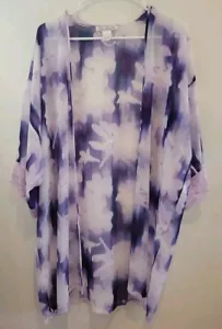 Linea Donatella S Blue Purple Floral Robe Chemise Lace Peignoir Chifon Vintage - Picture 1 of 5