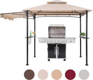 5X8 Grill Gazebo, Outdoor BBQ Grill Patio Canopy with Extra Shadow & LED Lights, - Picture 1 of 9