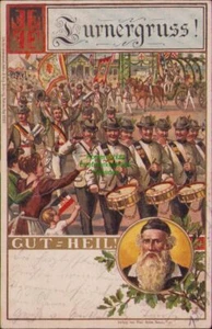 156043 AK Turnergruss Litho Gut Heil 1900 Verkag Paul Bobe Hanau - Bild 1 von 2