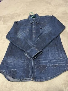 Buffalo Western Workshirt in Dark Wash G Brand Made Italy Amazing Distress - Picture 1 of 15
