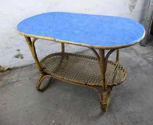 Small Vintage Coffee Table Side Occasional Table Rattan Bohemian Hobo Chic - Picture 1 of 5