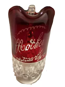 Antique Ruby Red Souvenir Glass Creamer Atlantic City Crystal Base 1905 Mother - Picture 1 of 9