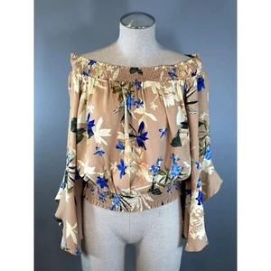 ASTR NWT Paradise Floral Off-Shoulder Blouse in Tan Size XL - Picture 1 of 4