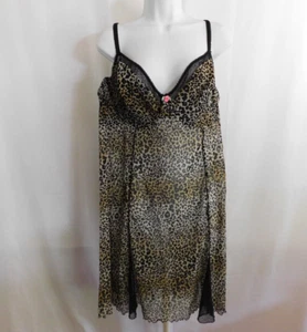 Cacique Lingerie Sheer Slip Top Babydoll Chemise Cheetah Print Lace Size 26/28 - Picture 1 of 12