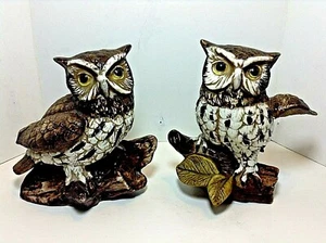 2 HORNED OWLS Homco #1114 OPPOSING PAIR PORCELAIN - Picture 1 of 6