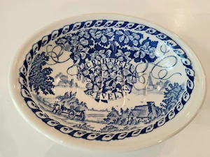 VINTAGE MASON'S CRABTREE & EVELYN LONDON BLUE AND WHITE SOAP DISH 4x6" - Picture 1 of 2