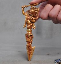 old Tibet bronze 24k gold Gilt hold sword Mahakala Beast head Dorje Vajra Dagger